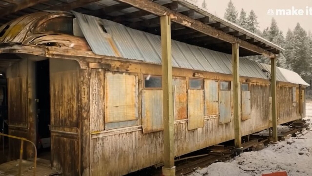 When French’s father found the train car, it seemed beyond repair. (Picture: YouTube/CNBC)