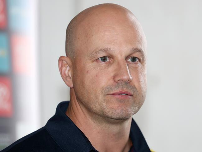 AFL COVID - Thursday, May 27th, 2021 - Matthew Nicks, Crows senior coach, talks to media at West Lakes Head Quarters in regards to the fixture changes due to the lates Covid outbreak. Picture Sarah Reed