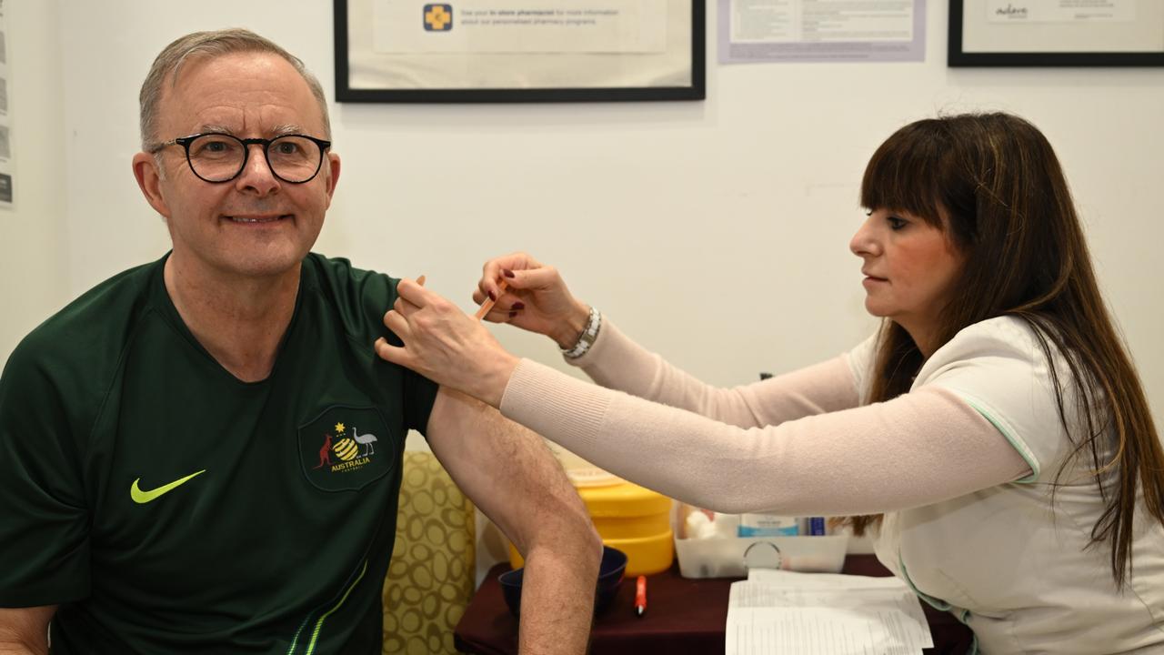 Anthony Albanese receives his fourth vaccine dose. Picture: Dean Lewins/Getty Images