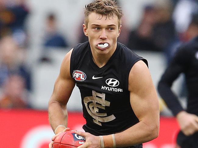 AFL Round 19. 27/07/2019. Carlton v Adelaide at the MCG .   Patrick Cripps of the Blues 4th quarter     .  Pic: Michael Klein