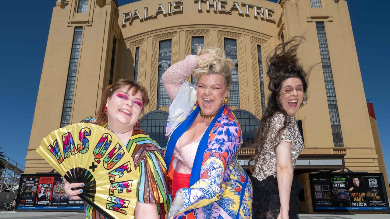 In 2024, Eurovision on Tour was staged at the Palais Theatre in St Kilda. Fans Meaghan Sinclair, Kloud Milas and Honey Positano dressed up for the show. Picture: Tony Gough.