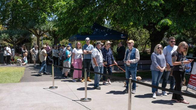 There were lengthy lines at the botanic gardens. Picture: Brad Fleet