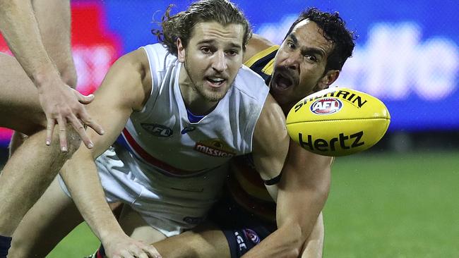 Western Bulldogs star Marcus Bontempelli is fighting a losing battle. Picture: Sarah Reed