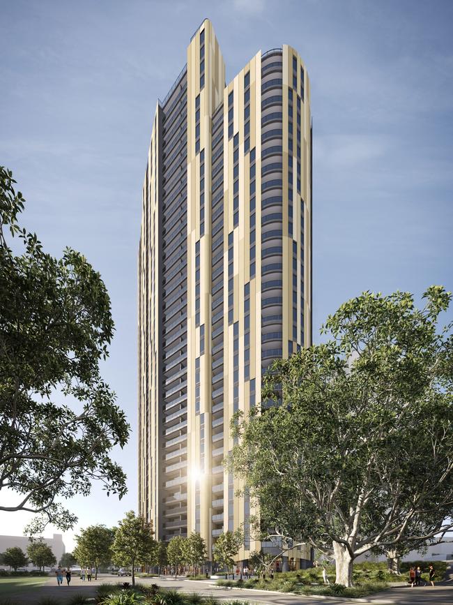 An artist's impression of the build-to-rent apartment building at Brisbane Showgrounds in Queensland.