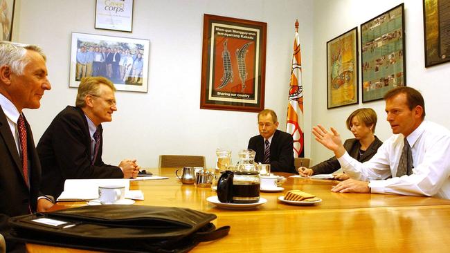 Jane Halton with then health minister Tony Abbot in a meeting with the AMA in 2003. Picture: John Feder