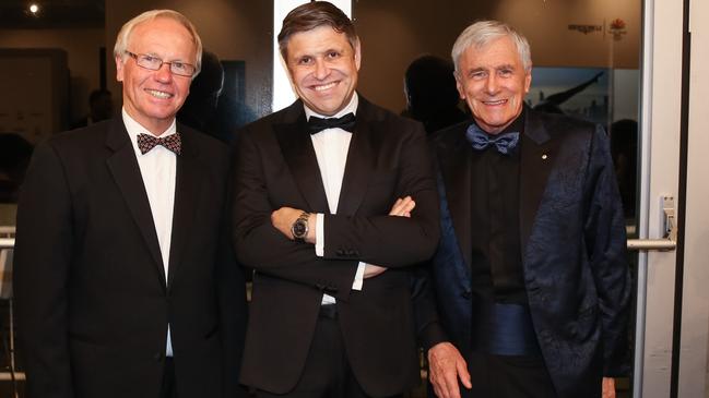 From left, games boss Peter Beattie with Juan Carlos Capelli and Kerry Stokes at the Longines gala dinner.