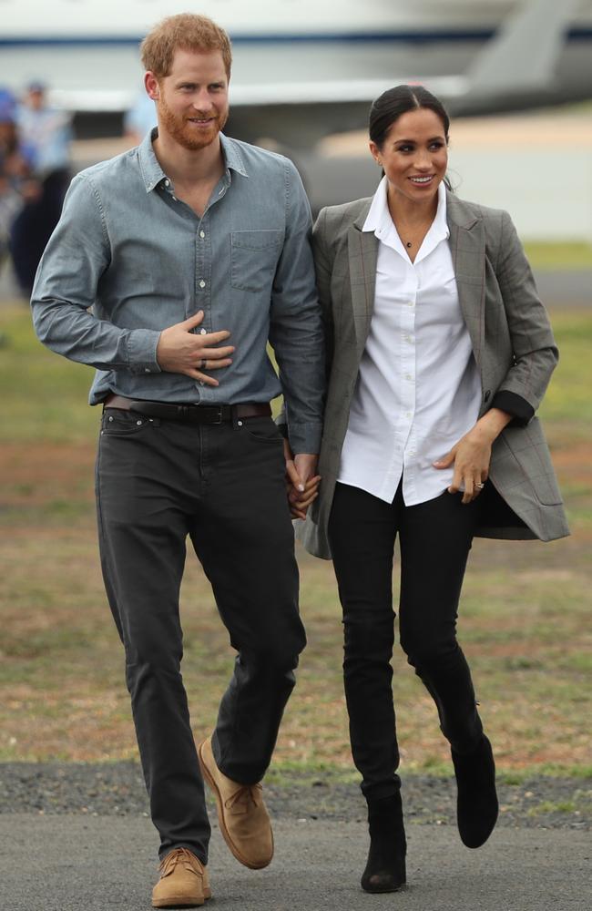 Prince Harry, Meghan Markle and her jeans in Dubbo last October. Picture: Getty Images