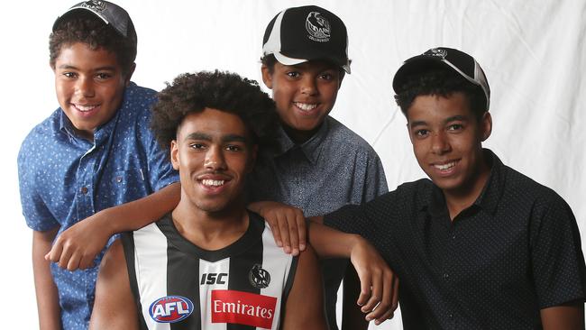 Isaac Quaynor with his brothers Luke, Matthew and Ben at the AFL draft. Picture: Michael Klein