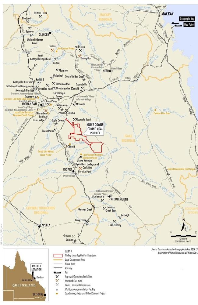 MINING PROJECT: The $1 billion coking coal mine at Olive Downs located southeast of Moranbah in the Bowen Basin.