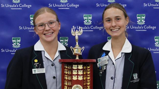 Isabelle Mason (left) and Alysha Camm were named as co-winners of the St Ursula's College Sportswoman of the Year award.