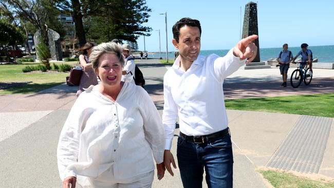 LNP leader David Crisafulli with LNP Redcliffe candidate Kerri-Anne Dooley on Friday, the day before the election. Picture: Liam Kidston