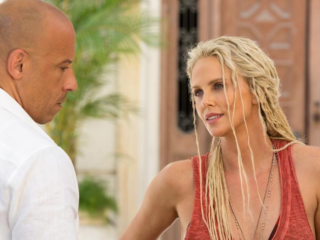 Dom (Vin Diesel) is “turned” by Charlize Theron’s villain in The Fate of the Furious. Picture: Supplied