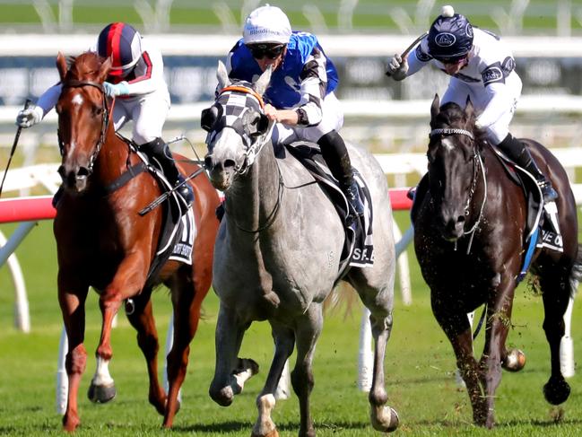 SYDNEY, AUSTRALIA - APRIL 08: James Mcdonald riding Spangler wins Race 4 Polytrack-Midway Championships Final during The Star Championship Day 2: Longines Queen Elizabeth Stakes Day - Sydney Racing at Royal Randwick Racecourse on April 08, 2023 in Sydney, Australia. (Photo by Jeremy Ng/Getty Images)