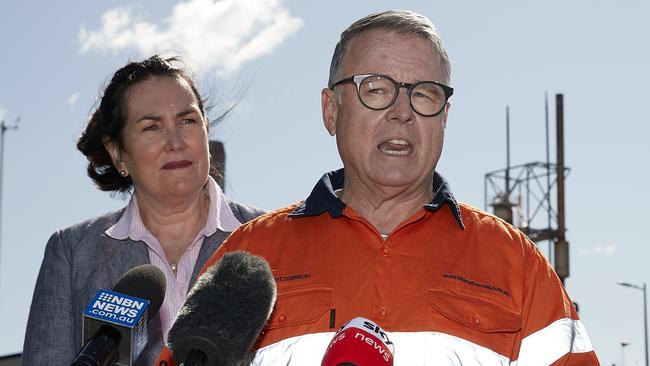 Labor senator Deborah O’Neill and resources spokesman Joel Fitzgibbon at Kooragang Island. Picture: Milan Scepanovic