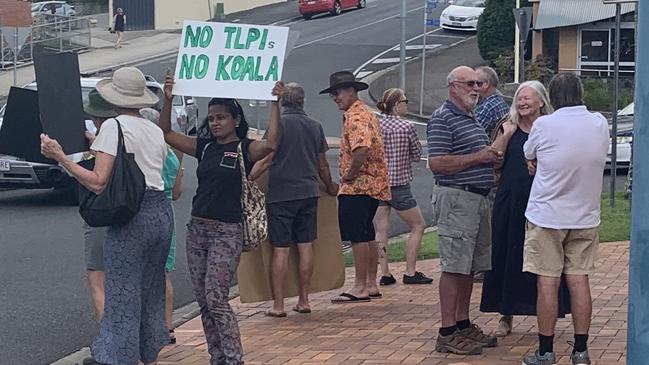 Protesters outside Gympie town hall last week.