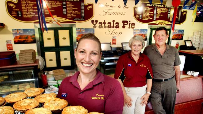 File picture: Susan Porter with parents Graham and Christine at their business the Yatala Pie Shop