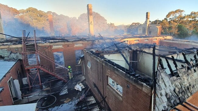 The former Kenmore Psychiatric Hospital being extinguished by firefighters on Saturday October 16. Picture: Fire and Rescue NSW Station 305 Goulburn/Facebook