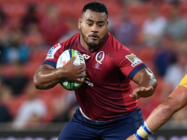 Taniela Tupou of the Reds (centre) in action during the Round 4 Super Rugby match between the Queensland Reds and the Bulls at Suncorp Stadium in Brisbane, Saturday, March 10, 2018. (AAP Image/Dan Peled) NO ARCHIVING, EDITORIAL USE ONLY