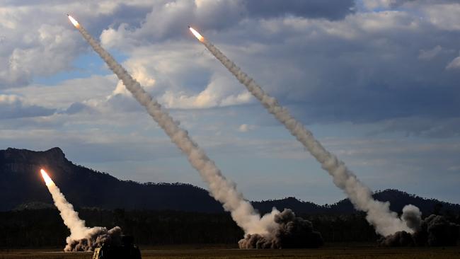 The High Mobility Artillery Rocket System (HIMARS) is fired by the US Army during Exercise Talisman Sabre 2023 in Shoalwater Bay training area. Picture: NCA NewsWire / Jeremy Piper