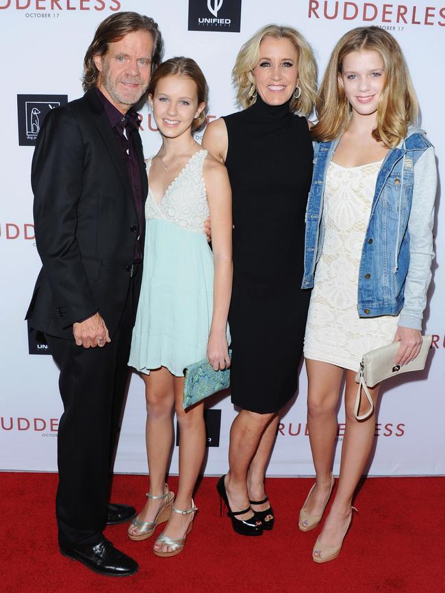 William H. Macy, left-right, daughter Georgia Macy, wife Felicity Huffman and daughter Sofia Macy.