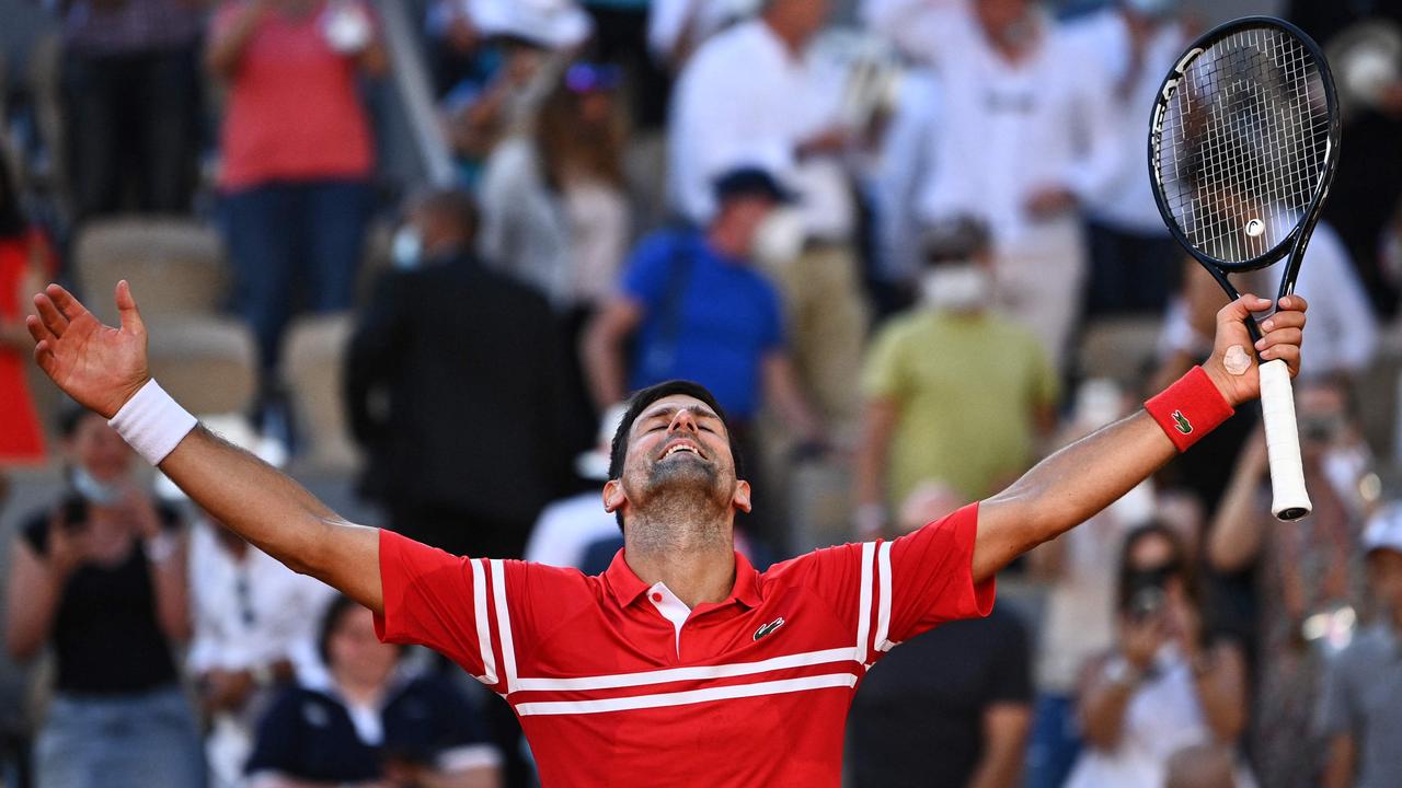 The moment of triumph for Dovak Djokovic. Picture: Anne-Christine Poujoulat/AFP )