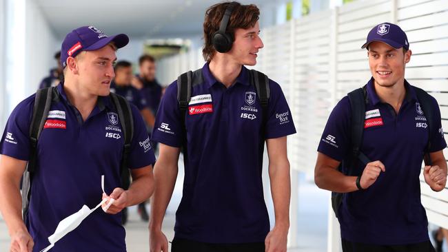 Fremantle Docker players arrive at Gold Coast Airport on Wednesday Picture: Getty Images