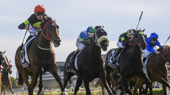 Think About It (left) winning The Everest over I Wish I Win and Private Eye, who will both contest the TJ Smith Stakes. Picture: Bradley Photos