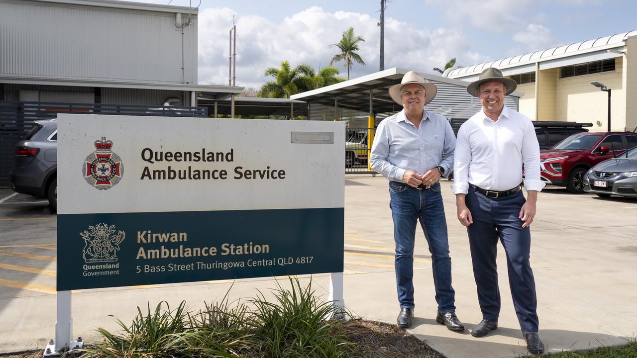 Steven Miles and Aaron Harper on the Queensland State Election campaign trail at the Kirwan Ambulance Station.