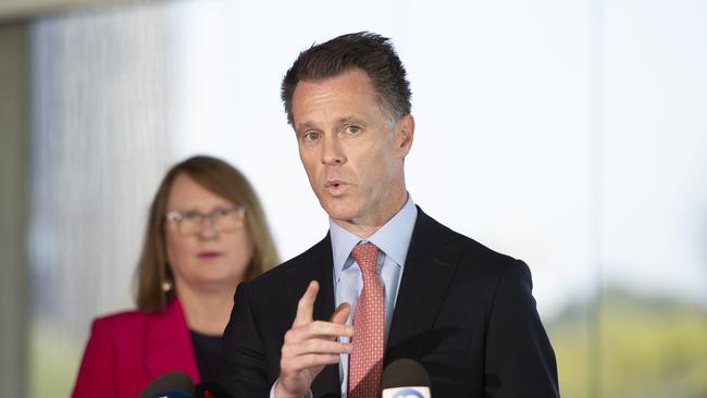 Premier Chris Minns discusses the ATC’s Rosehill proposal at its unveiling in December 2023. Picture: Monique Harmer