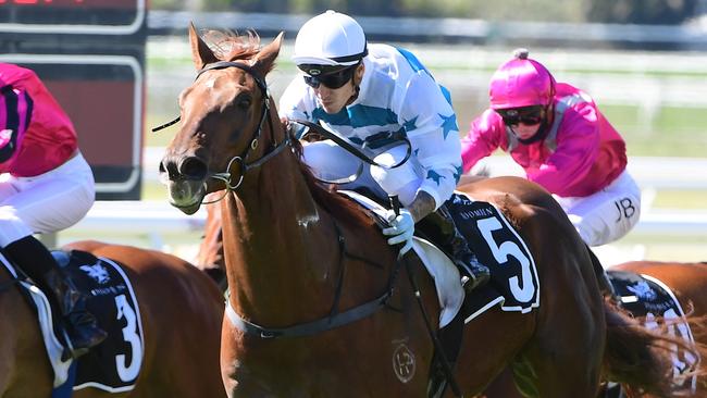 Tramonto dashes clear to win at Doomben for trainer Johnny Field – Picture: Grant Peters Trackside Photography