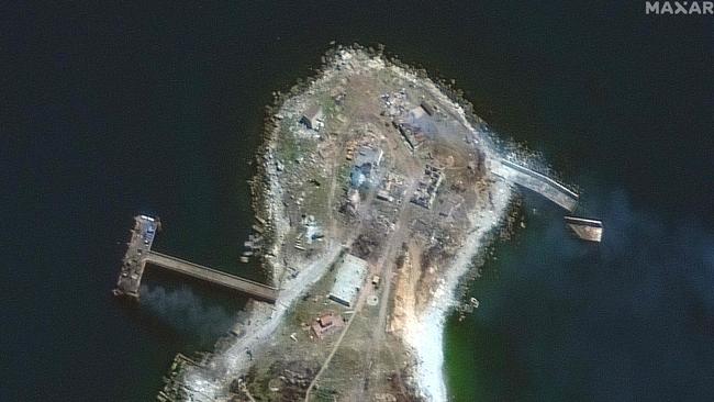 Satellite imagery of Snake Island after Russian troops abandoned their positions in June. Picture: AFP.