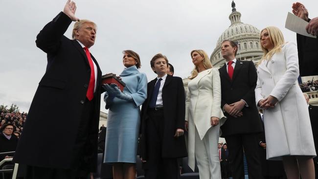 Donald Trump gives his oath of office in 2017. Picture: AFP.