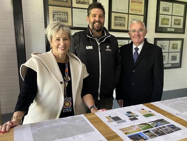 Glenorchy City Council Mayor, Sue Hickey, Glenorchy Cricket Club President, Brett Geeves, Independent MP, Andrew Wilkie at the KGV Oval Upgrade. Picture: Glenorchy Cricket Club
