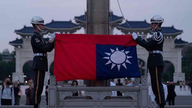 The national flag is lowered on Taipei’s Liberty Square this week. Picture: AFP