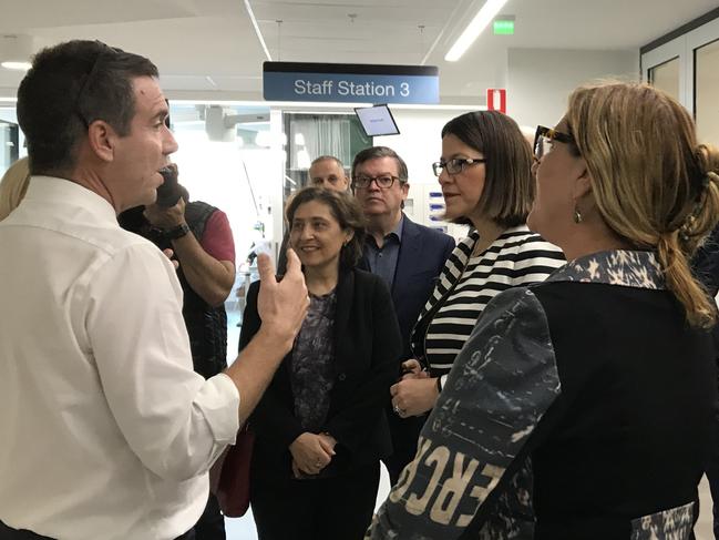 State Health Minister Jenny Mikakos talks with staff at Northern Hospital during the opening of the new ICU.