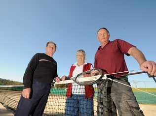 Lights Tennis Club’s Jeff Kennedy, secretary Val Hollands, and president Chris Bromleyare not happy Lismore City Council wants to do away with the old courts for a new development. Picture: Doug Eaton