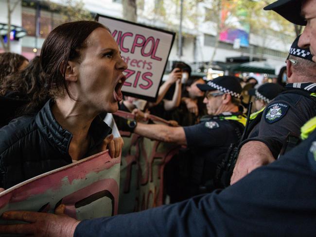 Pro-trans activists clashed with police last month. Picture: Diego Fedele