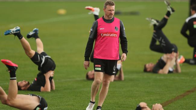 Nathan Buckley during Collingwood training at Henson Park on Wednesday Picture: Brett Costello