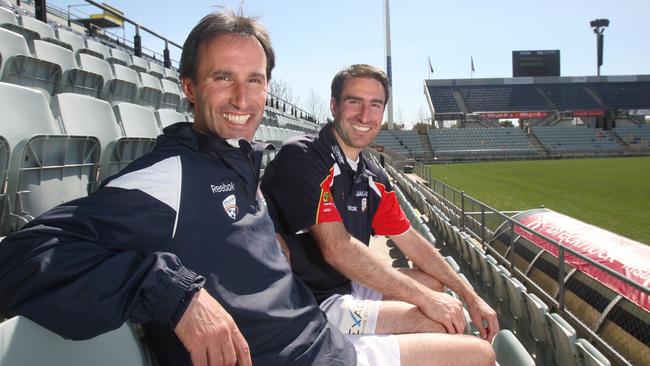 Aurelio and Tony Vidmar during their time at Adelaide United. The pair have invested their earnings in real estate, including on Rundle Street.