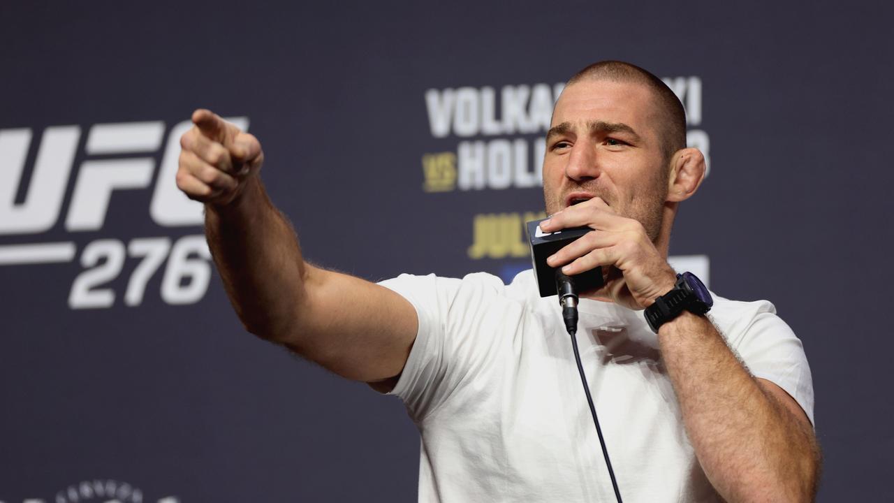 LAS VEGAS, NEVADA - JUNE 30: Sean Strickland participates in a press conference at T-Mobile Arena on June 30, 2022 in Las Vegas, Nevada. Carmen Mandato/Getty Images/AFP == FOR NEWSPAPERS, INTERNET, TELCOS &amp; TELEVISION USE ONLY ==