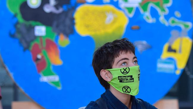 An Extinction Rebellion protester in Berlin on Tuesday. Picture: AFP