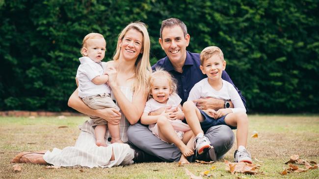 Jim Chalmers, wife Laura Anderson and their kids.