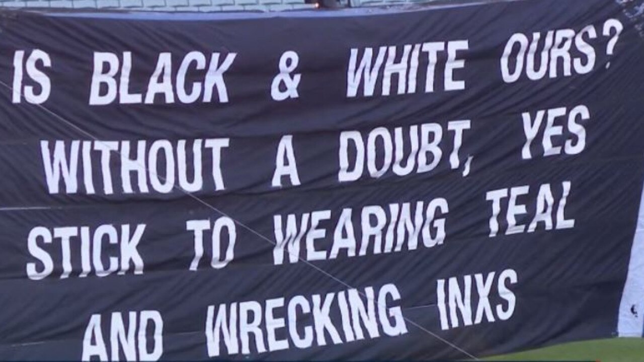 Collingwood's banner against Port Adelaide at the MCG.