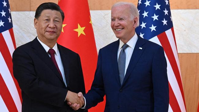 US President Joe Biden and China's President Xi Jinping meet on the sidelines of the G20 Summit in Nusa Dua in Bali on November 14, 2022. Picture: Saul Loeb