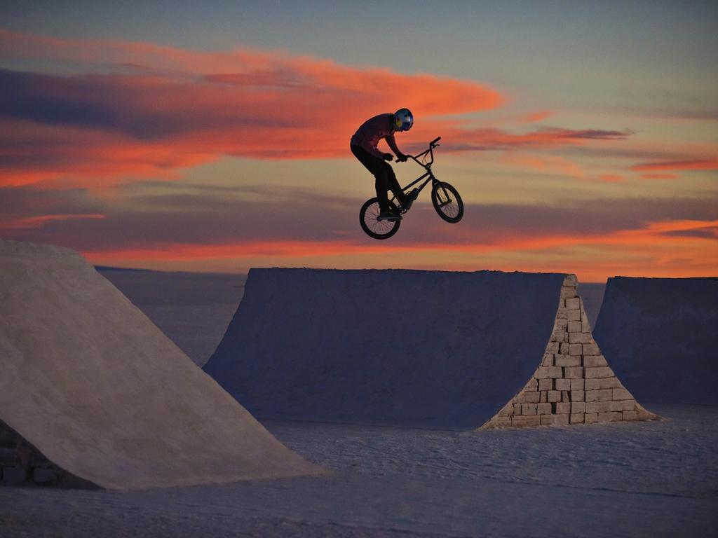 “The whole project was crazy, you get Daniel who’s one of the best riders in the world and throw him out here at a crazy altitude in Uyuni, in this ramps made of salt,” adds Kyle Carlson, film maker and editor for VitalBMX.com. Picture: Camilo Rozo/Red Bull