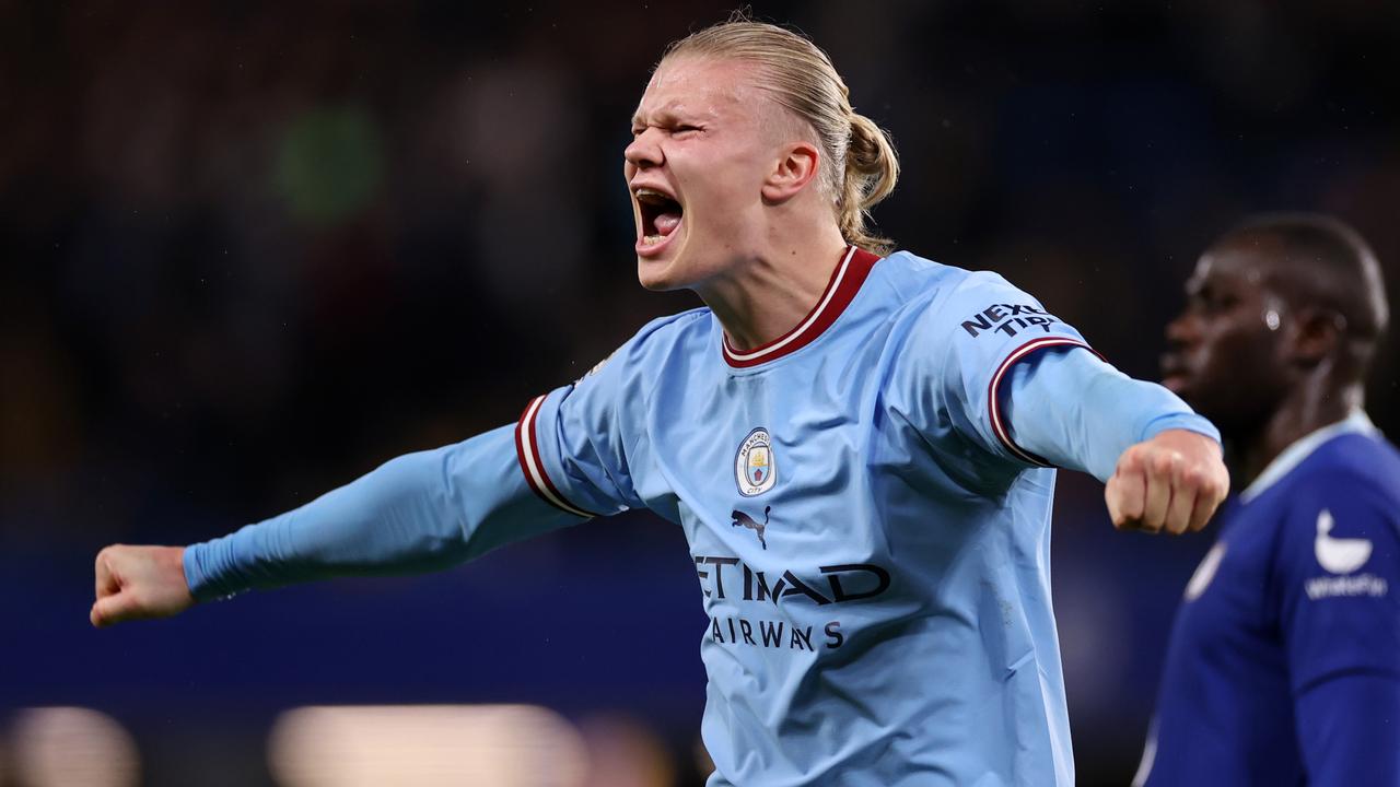 Erling Haaland celebrates a crucial three points. (Photo by Ryan Pierse/Getty Images)