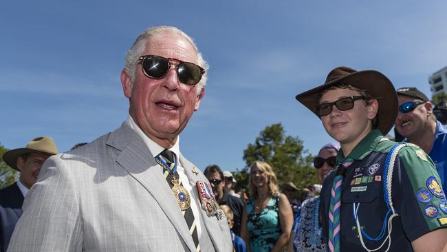 Prince Charles, The Prince of Wales, greets well-wishers at Bicentennial Park, Darwin, Tuesday, April 10, 2018. The Prince of Wales and Duchess of Cornwall are on a seven-day tour of Australia, visiting Queensland and the Northern Territory. (AAP Image/Getty Images Pool, Brook Mitchell) NO ARCHIVING