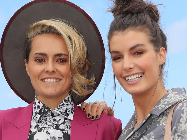 Caulfield Cup day at Caulfield Racecourse in Melbourne. Moana Hope and her partner Isabella Carlstrom.  Picture: Alex Coppel