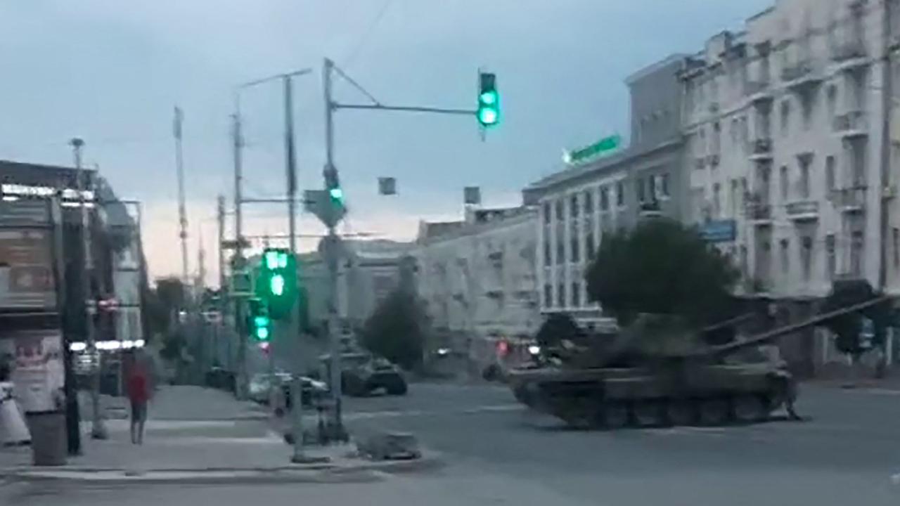 Unidentified armoured vehicles on a street in the southern Russian city of Rostov-on-Don. Picture: AFP