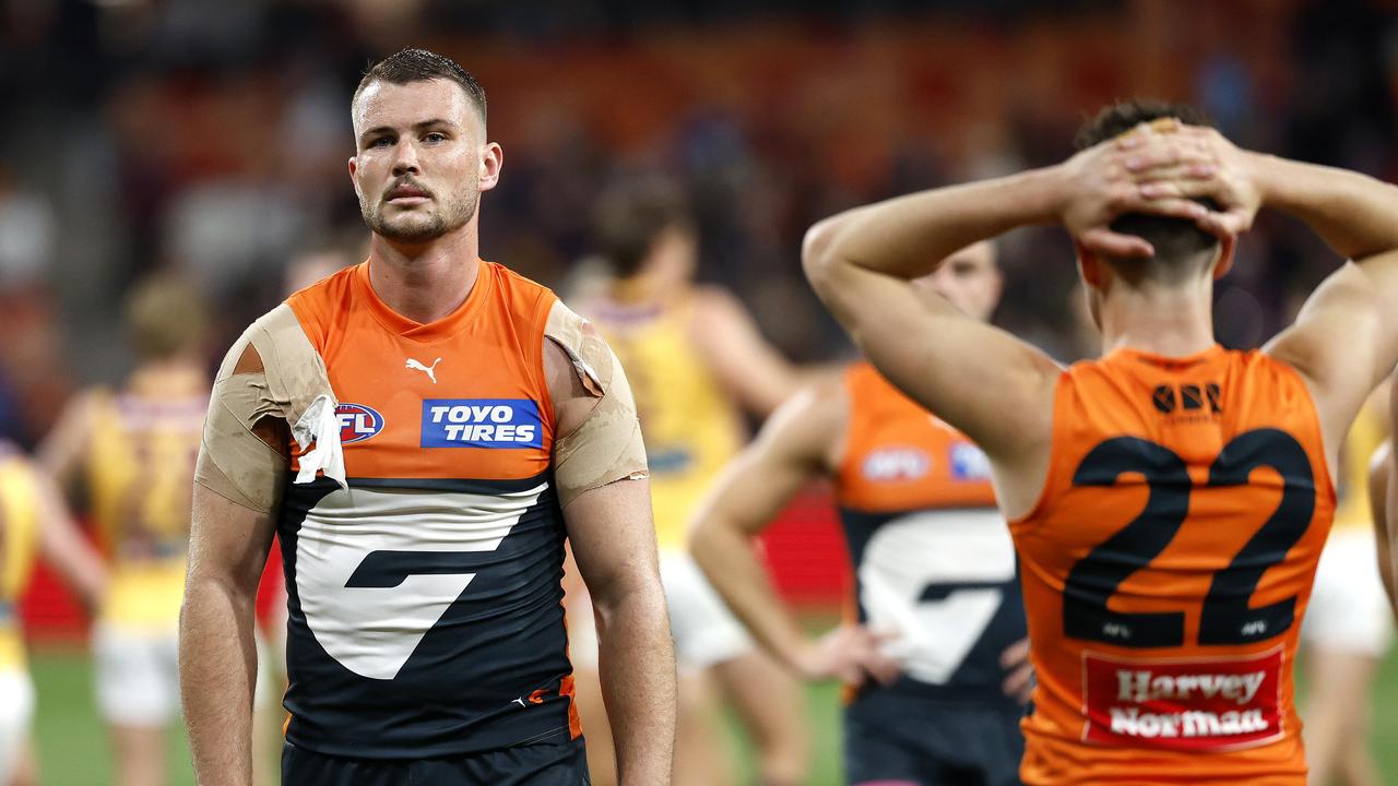 Dejected Kieren Briggs during the AFL Semi Final match between the GWS Giants and Brisbane Lions at Engie Stadium on September 14, 2024. Photo by Phil Hillyard (Image Supplied for Editorial Use only - **NO ON SALES** - Â©Phil Hillyard )